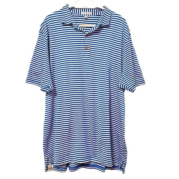 Peter Millar Other - Peter Millar Polo Shirt Blue White Striped Old Overton Logo Cotton Mens‎ XL